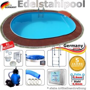 Edelstahl Ovalpool 7,0 x 3,5 x 1,25 m Einbau Pool oval Komplettset