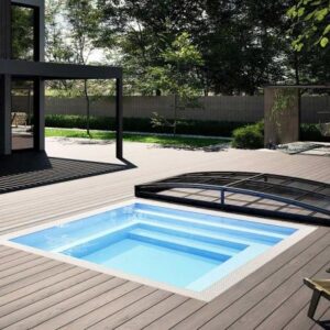 Mini Pool Infinity® Bay 3,0 x 3,0m - quadratischer Überlauf Loungepool mit optionaler Poolüberdachung / elektrischem Rollo