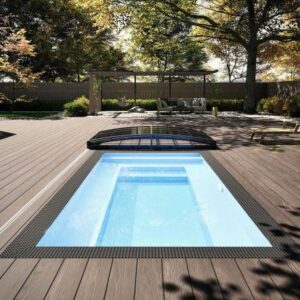 Minipool Infinity® Bay 2,25 x 3,75m - rechteckiger Überlauf Loungepool mit optionaler Poolüberdachung / elektrischem Rollo