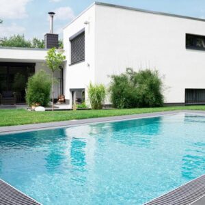 Pool Komplettset Infinity® Bay mit Überlauf-Schwimmbecken und optionaler Poolüberdachung / elektrischem Rollo