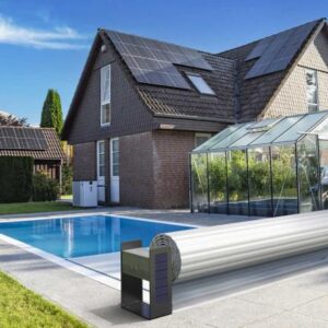 Pool Rolladenabdeckung - Oberflurrolladen „Offen in Holzoptik“