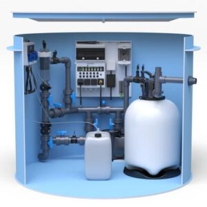 Pool-Technikschacht iControlPro Salt | intelligente Poolsteuerung mit Salzwasserelektrolyse, Sandfilteranlage und optionaler Gegenstromanlage