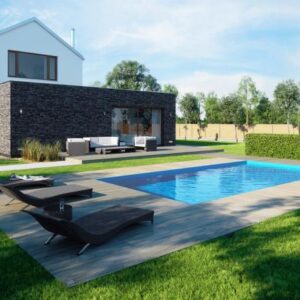 Rechteckbecken / Rechteckpool mit Skimmer und Hohlblockschalung