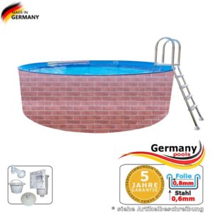 Schwimmingpool 5,5 x 1,2 Ziegel-Optik Stahlwand Pool rund