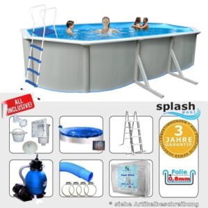 Stahlwandpool 7,30 x 3,60 x 1,20 m Set Breiter Handlauf 15 cm